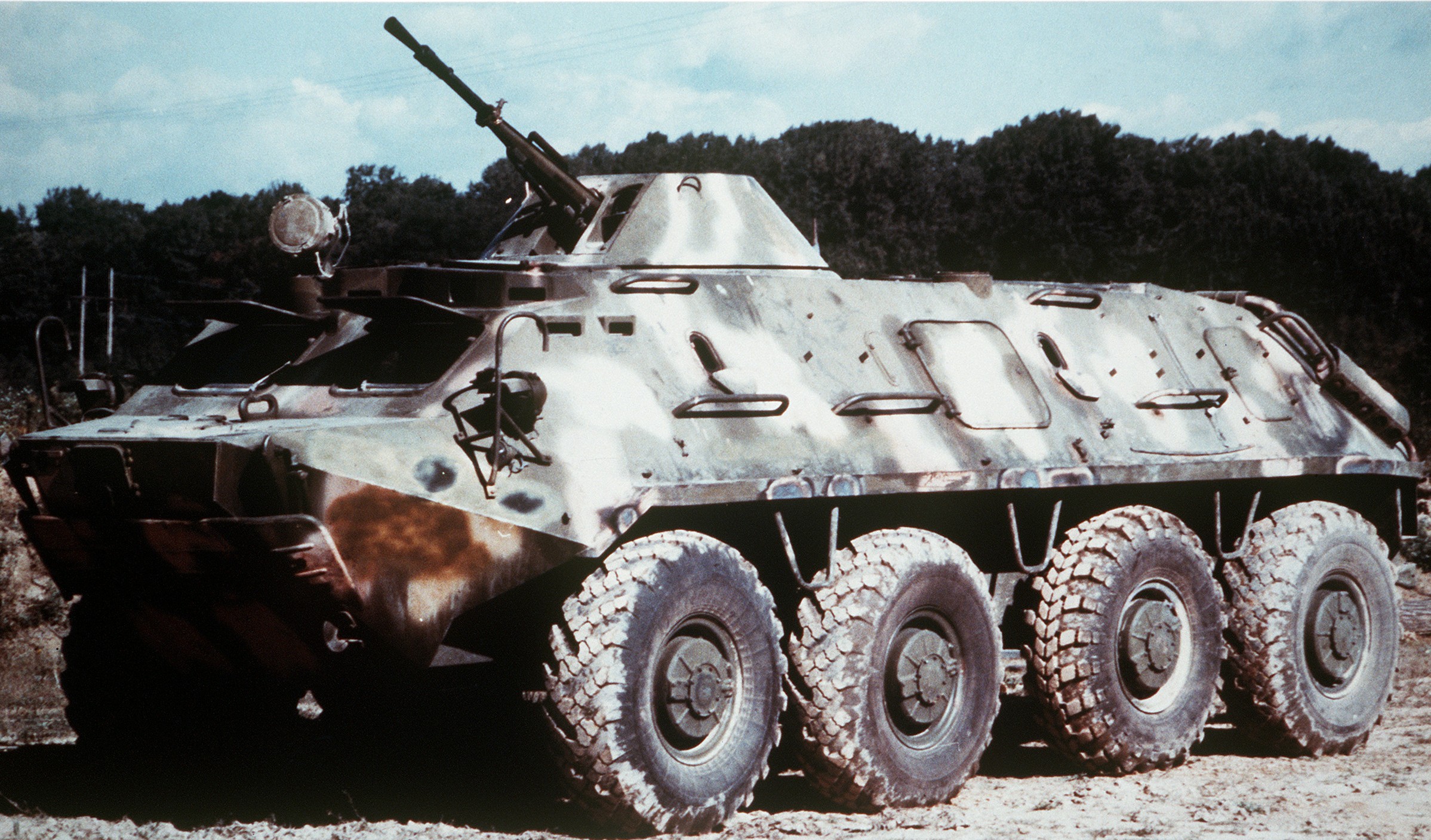 A Soviet-era BTR-60PB armored personnel carrier, the type Ukraine converted into explosive-laden robotic Trojan breachers for Operation Vivaldi near Lyman, Donetsk